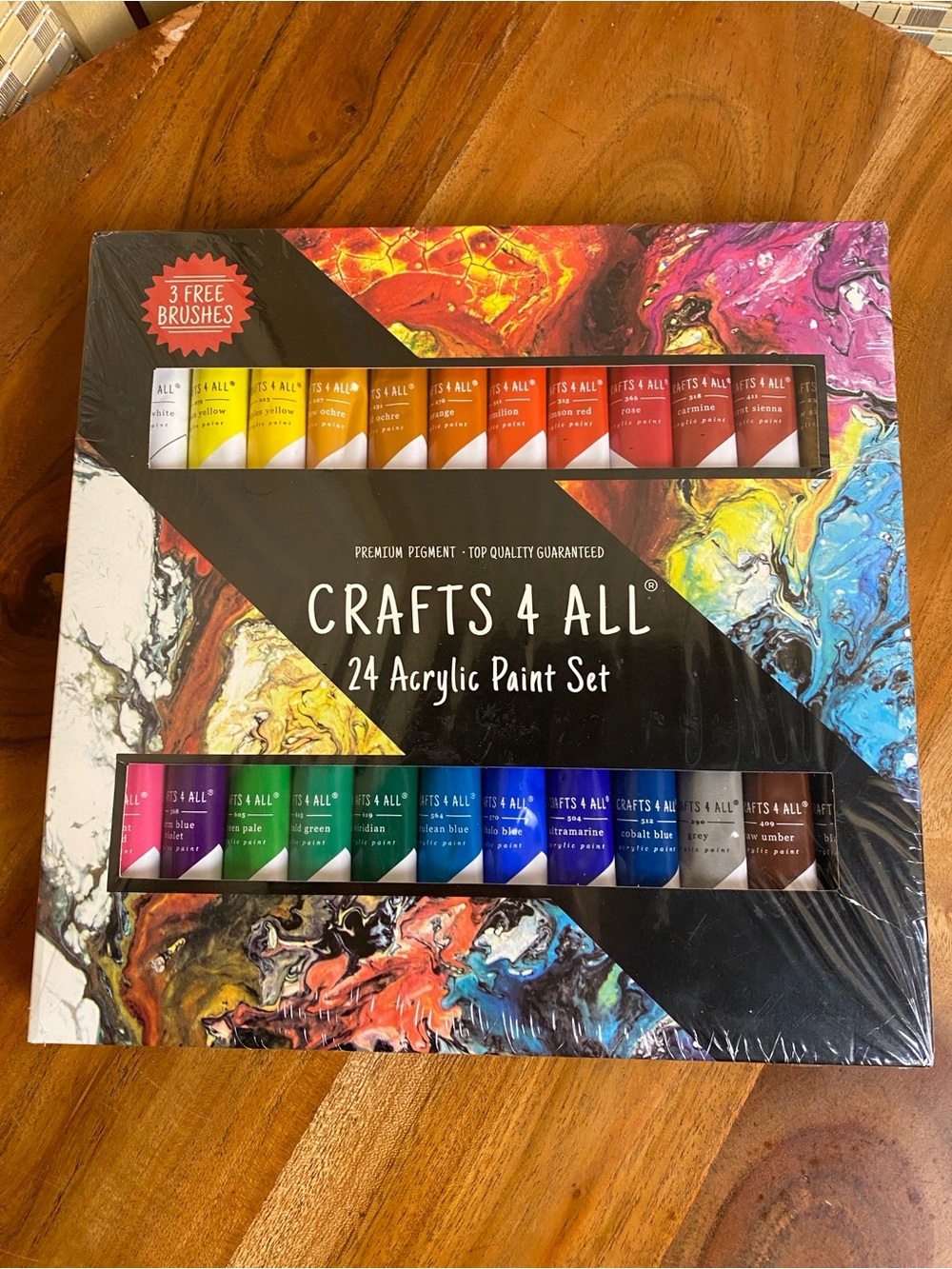 Crafts 4 All 24 Acrylic Paint Set with 3 Bonus Brushes New